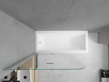 MEXEN/S - Cubik obdĺžniková vaňa 150 x 70 cm s panelom + vaňová zástena 100, transparent, chróm 550315070X9010020100