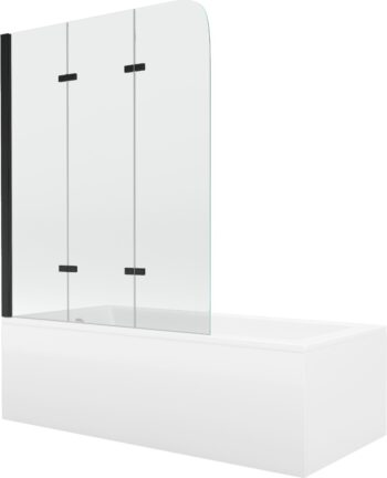 MEXEN/S - Cubik obdĺžniková vaňa 150 x 70 cm s panelom + vaňová zástena 120, transparent, čierna 550315070X9012037000