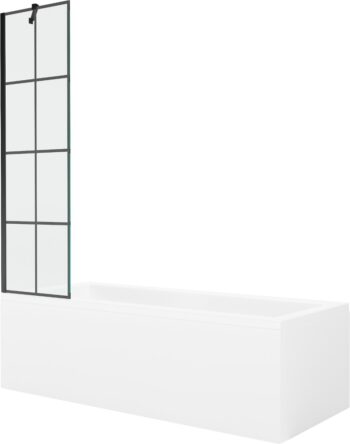 MEXEN/S - Cubik obdĺžniková vaňa 150 x 70 cm s panelom + vaňová zástena 50, čierna vzor 550315070X9505007077
