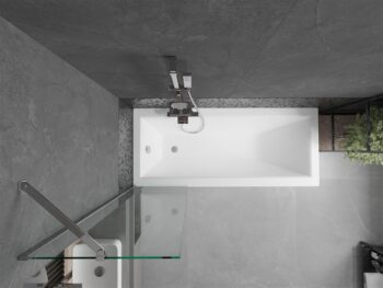 MEXEN/S - Cubik obdĺžniková vaňa 150 x 70 cm s panelom + vaňová zástena 50, transparent, chróm 550315070X9505000001