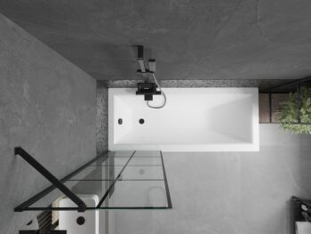 MEXEN/S - Cubik obdĺžniková vaňa 150 x 70 cm s panelom + vaňová zástena 60, čierna vzor 550315070X9506007077