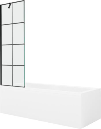 MEXEN/S - Cubik obdĺžniková vaňa 150 x 70 cm s panelom + vaňová zástena 60, čierna vzor 550315070X9506007077
