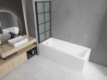 MEXEN/S - Cubik obdĺžniková vaňa 150 x 70 cm s panelom + vaňová zástena 70, čierna vzor 550315070X9307017077