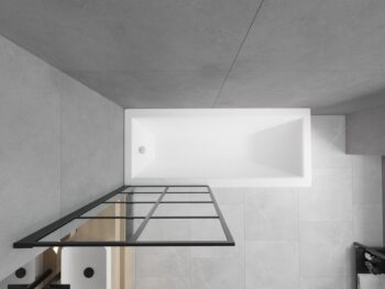 MEXEN/S - Cubik obdĺžniková vaňa 150 x 70 cm s panelom + vaňová zástena 70, čierna vzor 550315070X9307017077