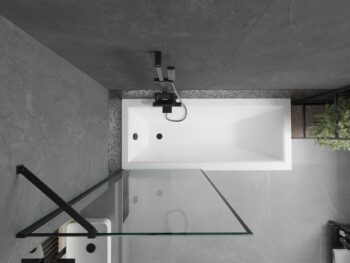 MEXEN/S - Cubik obdĺžniková vaňa 150 x 70 cm s panelom + vaňová zástena 80, čierna vzor 550315070X9508007070