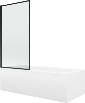 MEXEN/S - Cubik obdĺžniková vaňa 150 x 70 cm s panelom + vaňová zástena 80, čierna vzor fix 550315070X9308007070