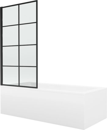 MEXEN/S - Cubik obdĺžniková vaňa 150 x 70 cm s panelom + vaňová zástena 80, čierna vzor fix 550315070X9308007077