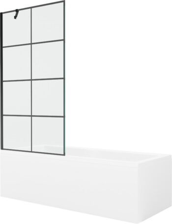 MEXEN/S - Cubik obdĺžniková vaňa 150 x 70 cm s panelom + vaňová zástena 90, čierna vzor 550315070X9509007077