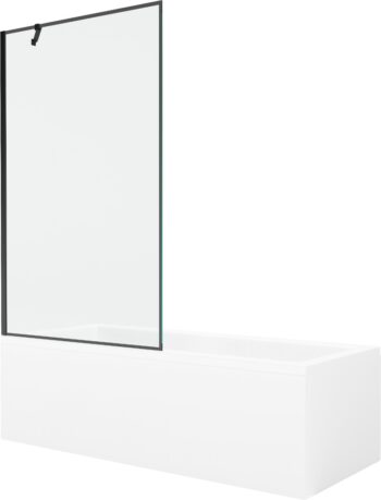 MEXEN/S - Cubik obdĺžniková vaňa 160 x 70 cm s panelom + vaňová zástena 100, čierna vzor 550316070X9510007070
