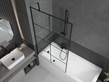 MEXEN/S - Cubik obdĺžniková vaňa 160 x 70 cm s panelom + vaňová zástena 100, čierna vzor 550316070X9510007077