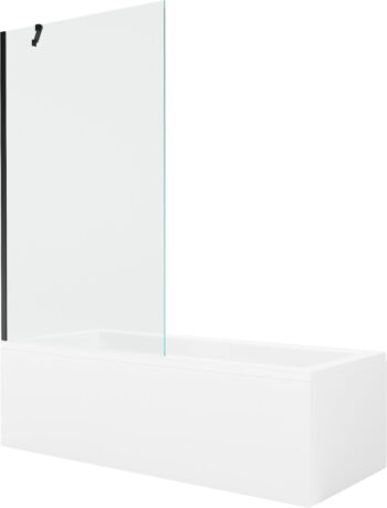 MEXEN/S - Cubik obdĺžniková vaňa 160 x 70 cm s panelom + vaňová zástena 100, transparent, čierna 550316070X9510000070