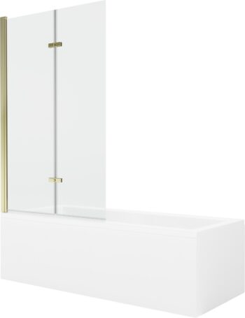 MEXEN/S - Cubik obdĺžniková vaňa 160 x 70 cm s panelom + vaňová zástena 100, transparent, zlatá 550316070X9210025000
