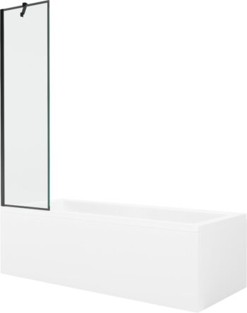MEXEN/S - Cubik obdĺžniková vaňa 160 x 70 cm s panelom + vaňová zástena 50, čierna vzor 550316070X9505007070