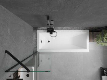 MEXEN/S - Cubik obdĺžniková vaňa 160 x 70 cm s panelom + vaňová zástena 50, transparent, čierna 550316070X9505000070