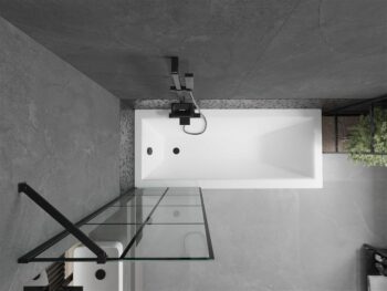 MEXEN/S - Cubik obdĺžniková vaňa 160 x 70 cm s panelom + vaňová zástena 60, čierna vzor 550316070X9506007077