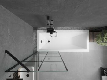 MEXEN/S - Cubik obdĺžniková vaňa 160 x 70 cm s panelom + vaňová zástena 70, čierna vzor 550316070X9507007077