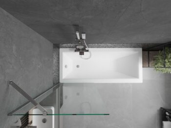 MEXEN/S - Cubik obdĺžniková vaňa 160 x 70 cm s panelom + vaňová zástena 70, transparent, chróm 550316070X9507000001