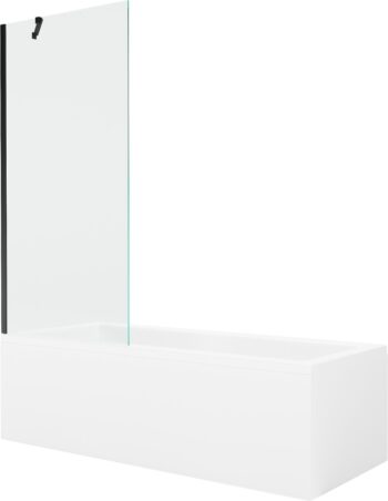 MEXEN/S - Cubik obdĺžniková vaňa 160 x 70 cm s panelom + vaňová zástena 80, transparent, čierna 550316070X9508000070