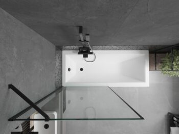 MEXEN/S - Cubik obdĺžniková vaňa 160 x 70 cm s panelom + vaňová zástena 90, čierna vzor 550316070X9509007070