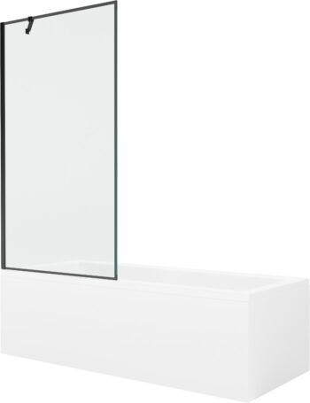 MEXEN/S - Cubik obdĺžniková vaňa 160 x 70 cm s panelom + vaňová zástena 90, čierna vzor 550316070X9509007070