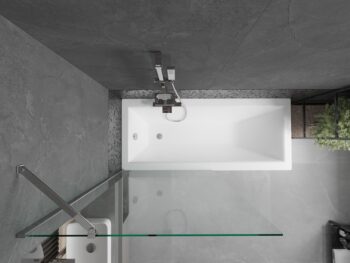 MEXEN/S - Cubik obdĺžniková vaňa 160 x 70 cm s panelom + vaňová zástena 90, transparent, chróm 550316070X9509000001