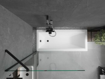 MEXEN/S - Cubik obdĺžniková vaňa 160 x 70 cm s panelom + vaňová zástena 90, transparent, čierna 550316070X9509000070