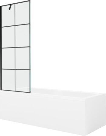 MEXEN/S - Cubik obdĺžniková vaňa 170 x 70 cm s panelom + vaňová zástena 70, čierna vzor 550317070X9507007077