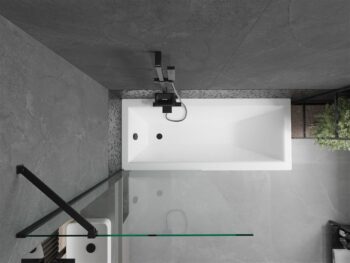 MEXEN/S - Cubik obdĺžniková vaňa 170 x 70 cm s panelom + vaňová zástena 80, transparent, čierna 550317070X9508000070