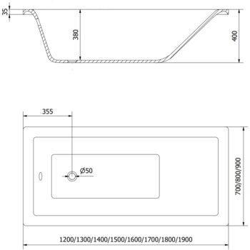 MEXEN/S - Cubik obdĺžniková vaňa 180 x 80 cm s panelom, biela 55031808000X