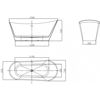 MEXEN/S - Dora voľne stojaca vaňa 170 x 75, biela, sifón a prepad grafit metal 52071707500-95