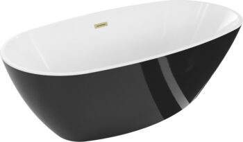 MEXEN/S - Eris voľne stojaca vaňa 155 x 80, biela/čierna, sifón a prepad kartáčované zlato 53441558075-55