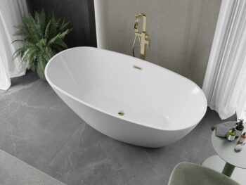 MEXEN/S - Eris voľne stojaca vaňa 170 x 80, biela, sifón a prepad zlatá 53441708000-50