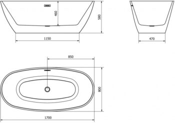 MEXEN/S - Eris voľne stojaca vaňa 170 x 80, biela, sifón a prepad zlatá 53441708000-50