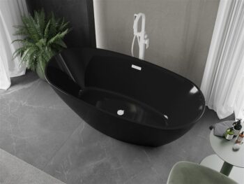 MEXEN/S - Eris voľne stojaca vaňa 170 x 80, čierna, sifón a prepad biela 53441708070-20
