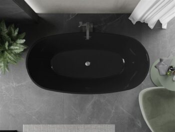 MEXEN/S - Eris voľne stojaca vaňa 170 x 80, čierna, sifón a prepad grafit kartáčovaná 53441708070-66