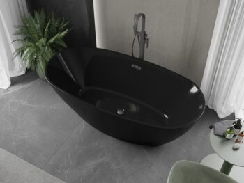 MEXEN/S - Eris voľne stojaca vaňa 170 x 80, čierna, sifón a prepad grafit metal 53441708070-95