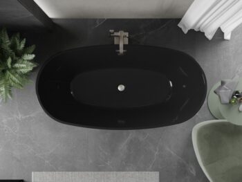 MEXEN/S - Eris voľne stojaca vaňa 170 x 80, čierna, sifón a prepad nikel kartáčovaná 53441708070-97
