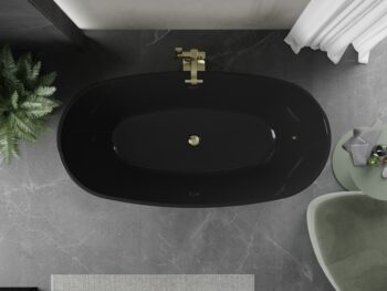 MEXEN/S - Eris voľne stojaca vaňa 170 x 80, čierna, sifón a prepad zlatá 53441708070-50