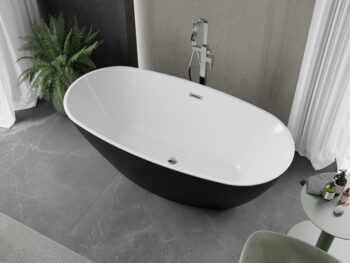 MEXEN/S - Eris voľne stojaca vaňa 180 x 95, biela/čierna, sifón a prepad chróm 53441809575-01
