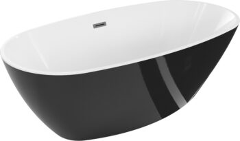 MEXEN/S - Eris voľne stojaca vaňa 180 x 95, biela/čierna, sifón a prepad grafit kartáčovaná 53441809575-66