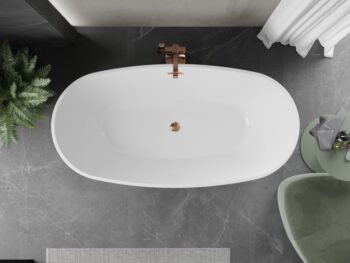MEXEN/S - Eris voľne stojaca vaňa 180 x 95, biela/čierna, sifón a prepad ružové zlato 53441809575-60