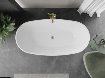 MEXEN/S - Eris voľne stojaca vaňa 180 x 95, biela/čierna, sifón a prepad zlatá 53441809575-50