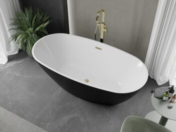 MEXEN/S - Eris voľne stojaca vaňa 180 x 95, biela/čierna, sifón a prepad zlatá kartáčovaná 53441809575-55