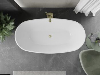 MEXEN/S - Eris voľne stojaca vaňa 180 x 95, biela/čierna, sifón a prepad zlatá kartáčovaná 53441809575-55