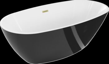 MEXEN/S - Eris voľne stojaca vaňa 180 x 95, biela/čierna, sifón a prepad zlatá kartáčovaná 53441809575-55