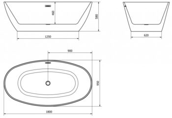MEXEN/S - Eris voľne stojaca vaňa 180 x 95, biela/čierna, sifón a prepad zlatá kartáčovaná 53441809575-55