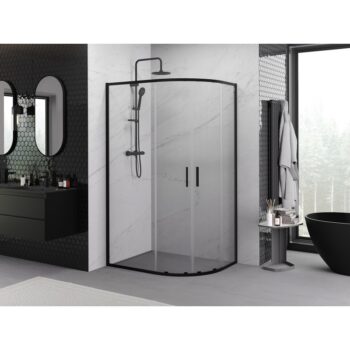 MEXEN/S - Exo štvrťkruhový asymetrický posuvný sprchovací kút 120 x 90, transparent, čierna 8132-120-090-70-00