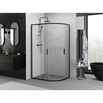 MEXEN/S - Exo štvrťkruhový asymetrický posuvný sprchovací kút 120 x 90, transparent, čierna 8132-120-090-70-00