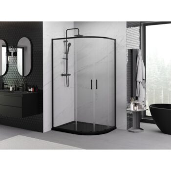 MEXEN/S - Exo štvrťkruhový asymetrický posuvný sprchovací kút 120 x 90, transparent, čierna 8132-120-090-70-00