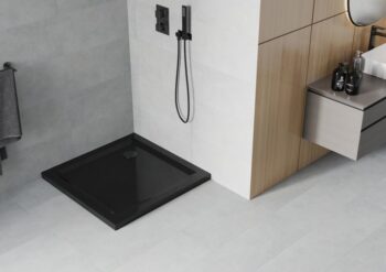 MEXEN/S - Flat sprchová vanička štvorcová slim 70 x 70, čierna + čierny sifón 40707070B